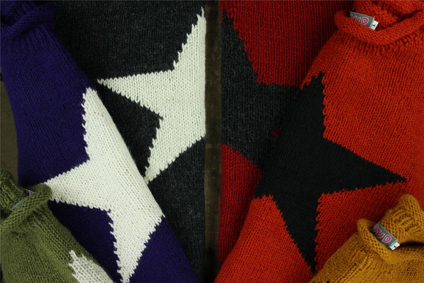 Chunky Wool Knit Star Jumper - Black & Rainbow Space Dye