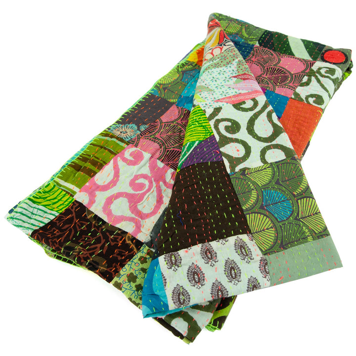 Handmade Patchwork Batik Printed Throw - Green Mix