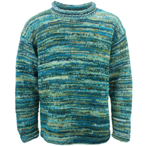 Grob gestrickter Space-Dye-Pullover aus Wolle – Himmelblau