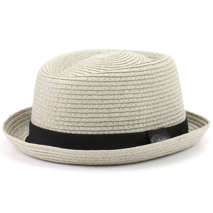 Straw Paper Pork Pie Hat - Light Grey