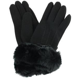 leather Bow Strap Gloves - Black