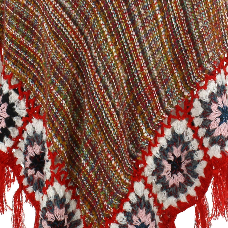 Granny Squares Crochet Poncho Long - Rainbow/Red