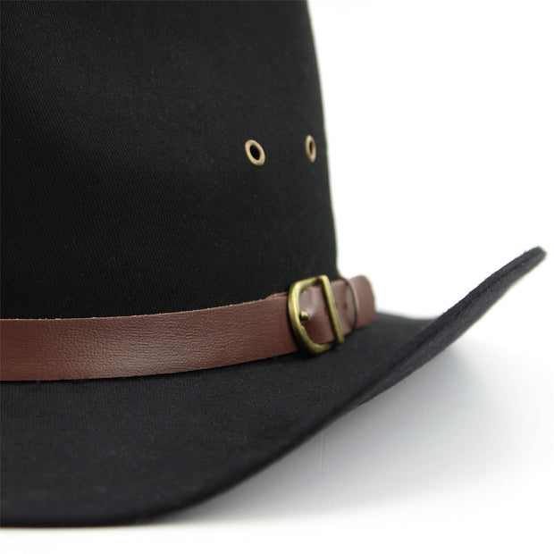 Wide Brim Cotton Cowboy Hat - Black