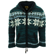 Hand Knitted Wool Hooded Jacket Cardigan - Fairisle Teal