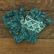Hand Knitted Wool Shooter Gloves - Diamond Teal SD