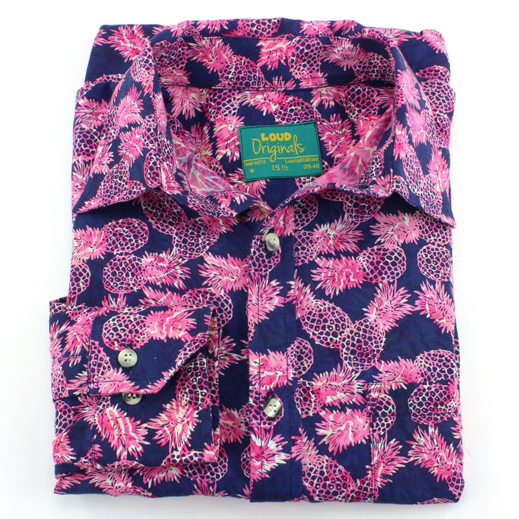 Tailored Fit Long Sleeve Shirt - Pink Pineapples on Purple