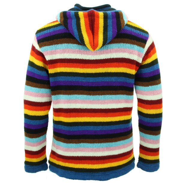 Hand Knitted Wool Hooded Jacket Cardigan - Stripe Progress Rainbow