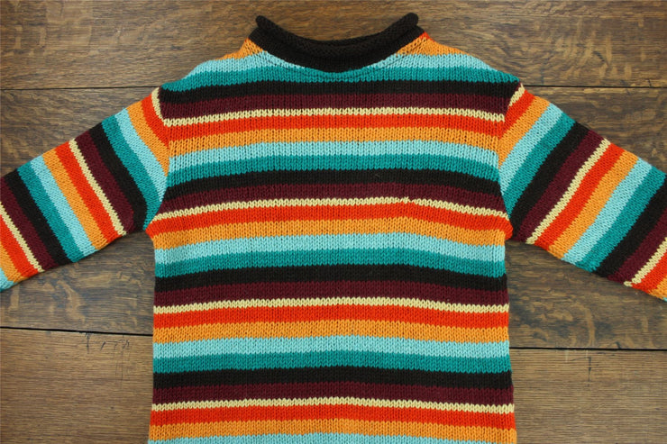 Hand Knitted Wool Jumper - Stripe Retro D