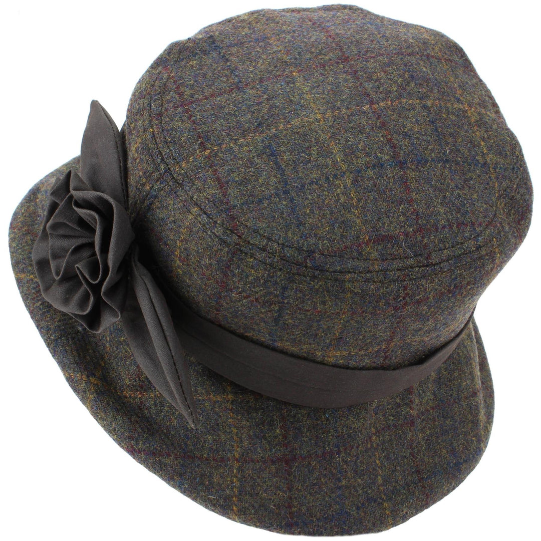 Ladies Wool Tweed Cloche Hat - Brown