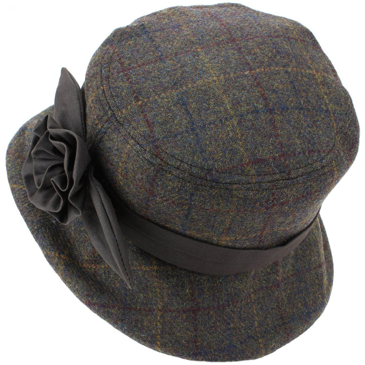 Ladies Wool Tweed Cloche Hat - Brown