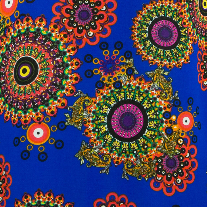 Shirred Comfy Dress - Blue Fractal Suzani