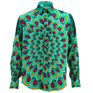 Langarmhemd mit normaler Passform – Pfauenmandala – Grün