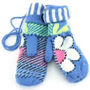 Ladies Flower Mittens - Blue