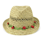 Straw Trilby Fedora Hat with Flower Garland Band