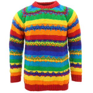 Handgestrickter Wollpullover – Regenbogen-Zick-Zack-Streifen