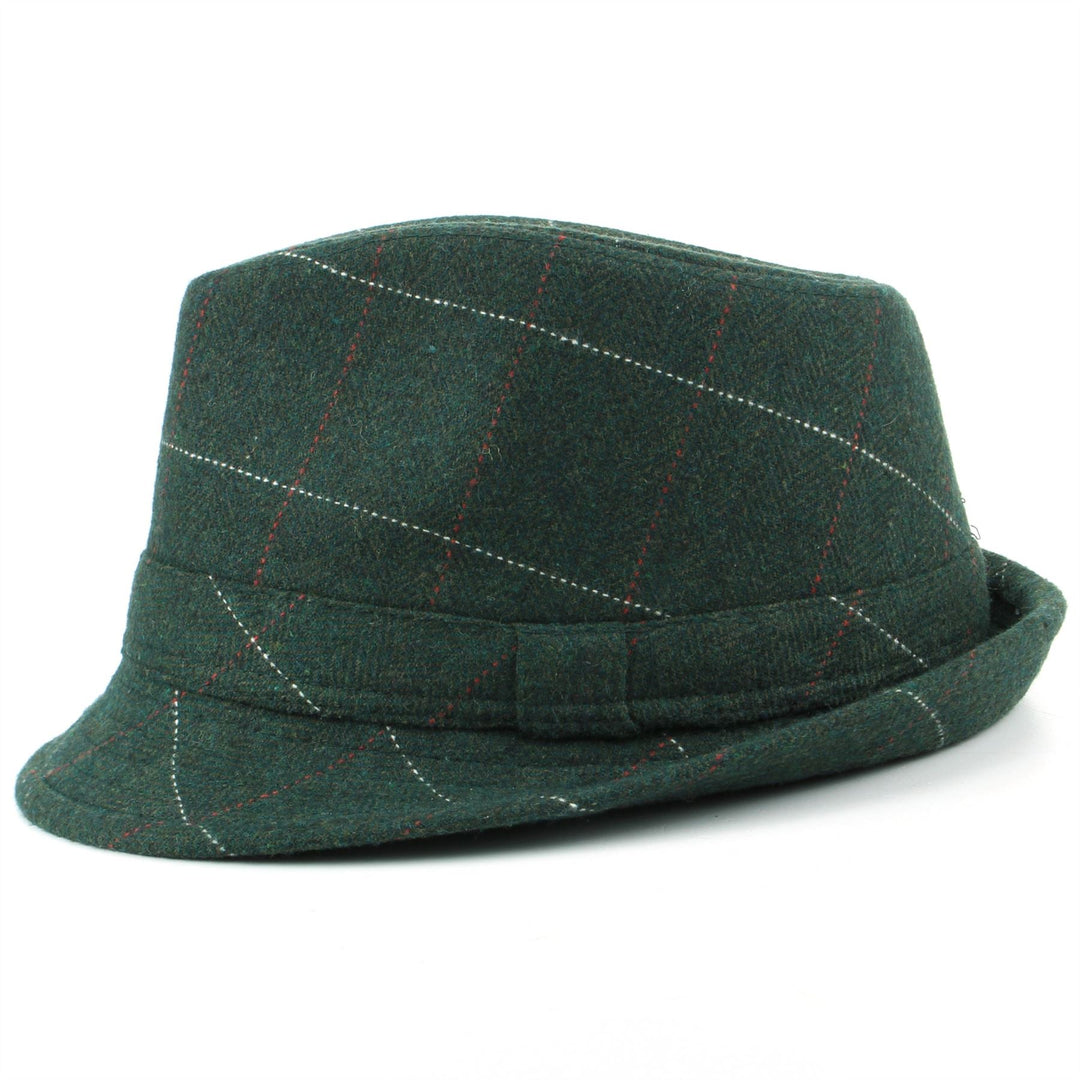 Wool Herringbone Trilby Hat - Green