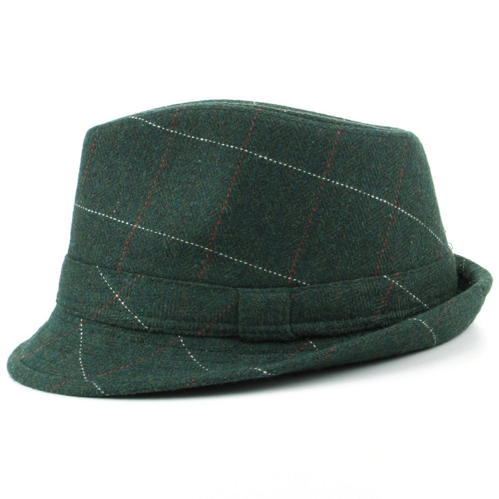Wool Herringbone Trilby Hat - Green