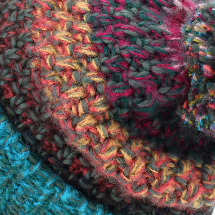 Colourful Lattice Knit Beanie Hat - Green