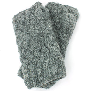 Chunky Wool Knit Arm Warmers - Plain - Grey