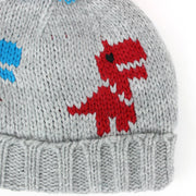 Children's Dinosaur Beanie Bobble Hat - Grey