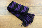 Hand Knitted Wool Scarf - Stripe Purple Black