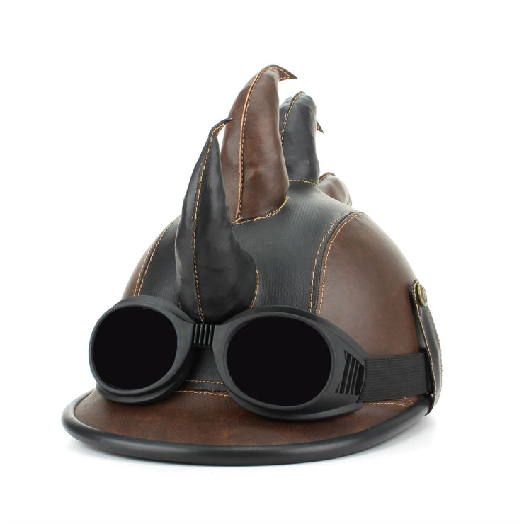 Saw Blade Mohawk Horned Novelty Festival Helmet with Goggles - Black & Brown