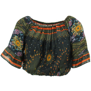 Peacock print bardot top - sort