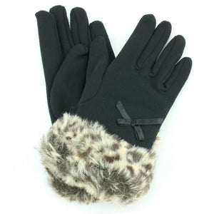 Fur Cuffs Ladies Gloves - Leopard