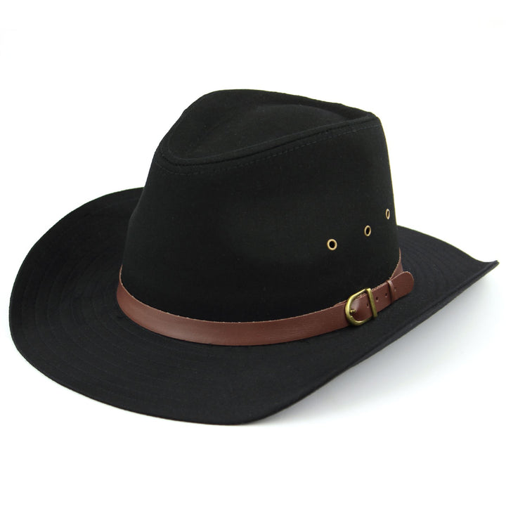 Wide Brim Cotton Cowboy Hat - Black