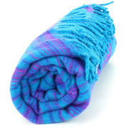 Vegan Wool Shawl Blanket - Stripe - Turquoise Purple