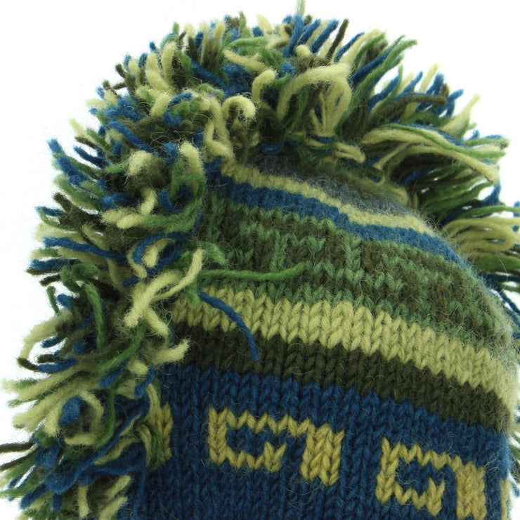 Wool Knit 'Punk' Mohawk Earflap Beanie Hat - Blue & Green (Adult)