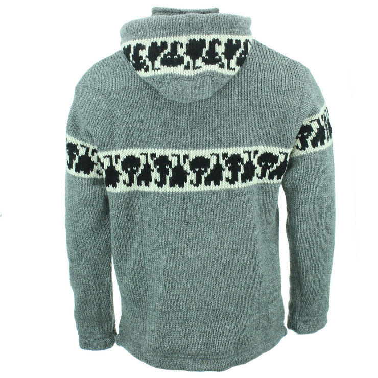 Chunky Wool Knit Animal Hoodie - Elephant - Grey