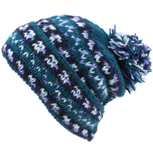 Bonnet à pompon ample en tricot de laine épaisse - sarcelle