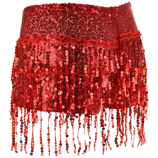 Sequin Tassel Hot Pants - Red