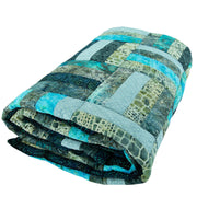 Handmade Quilted Patchwork Batik Printed Bedspread - Ocean Blue