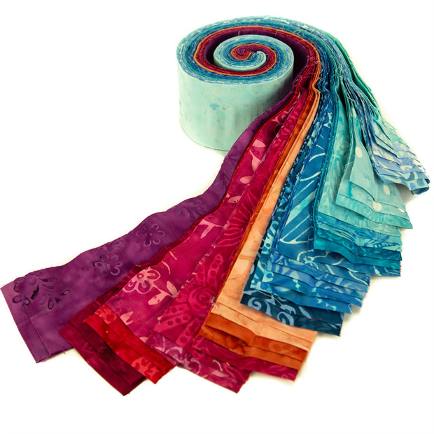 Cotton Batik Pre Cut Fabric Bundles - Jelly Roll - Blues & Reds