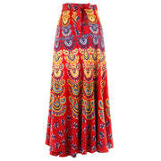 Long Maxi Wrap Skirt with Block Print Mandala - Red & Blue