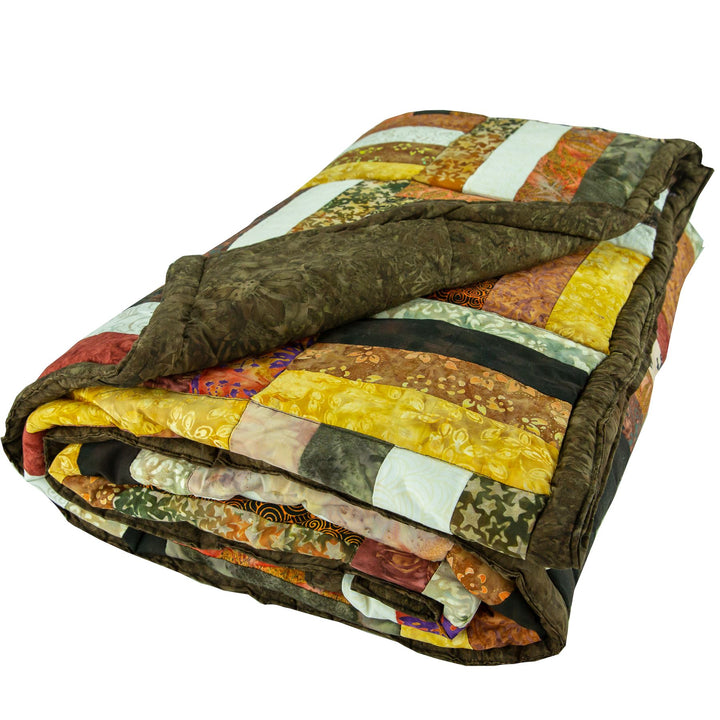 Handmade Quilted Patchwork Batik Printed Bedspread - Carob