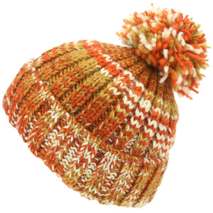Bonnet à pompon en laine - orange