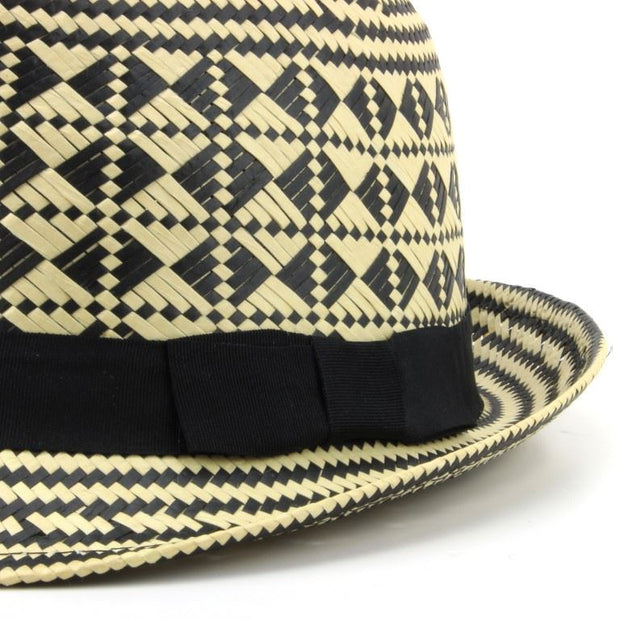 Check straw paper trilby hat with grosgrain band - Black