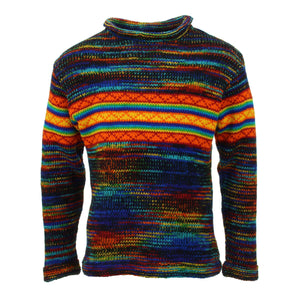 Pull en laine tricoté à la main - sd noir arc-en-ciel orange