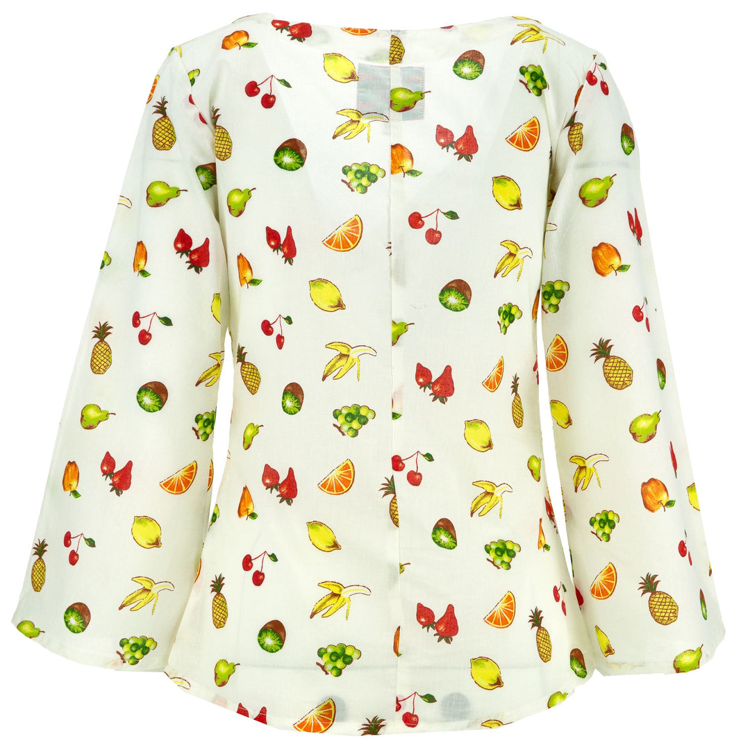 Wrap Top with Flared Sleeve - Fruit Picnic