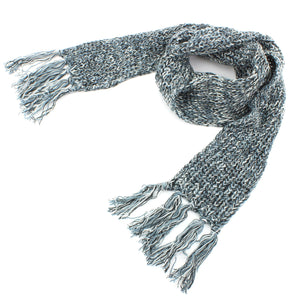 Écharpe longue et étroite en tricot de laine acrylique - sarcelle et blanc