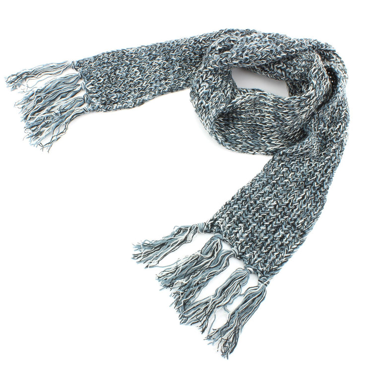 Long Narrow Acrylic Wool Knit Scarf - Teal & White
