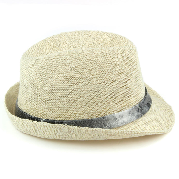 Lightweight trilby hat with faux leather snakeskin band - Off white (57cm)