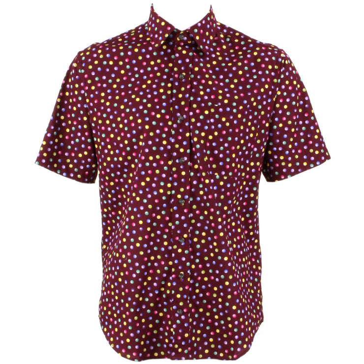 Regular Fit Short Sleeve Shirt - Multicoloured spots on Brown