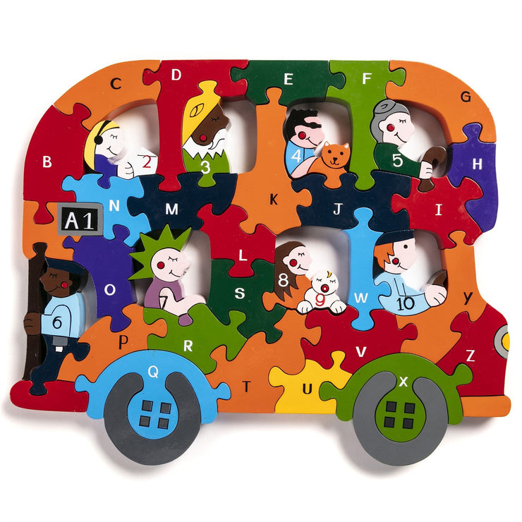 Handmade Wooden Jigsaw Puzzle - Alphabet Bus
