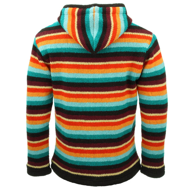 Hand Knitted Wool Hooded Jacket Cardigan - Stripe Retro D