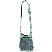 Cotton Canvas Sling Shoulder Bag - Ethnic Turquoise
