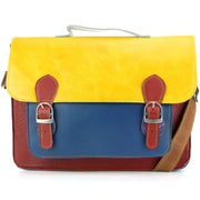 Real Leather Colourful Satchel Messenger Shoulder Bag - Yellow & Blue Mix